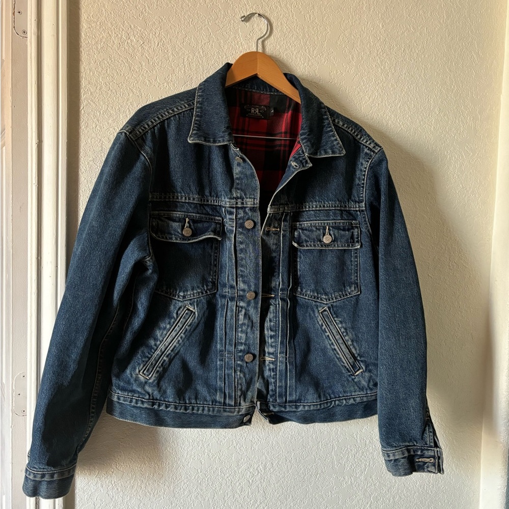 Vintage RRL Ralph Lauren Double R Denim Jacket Buffalo Plaid Lined Retro 90s L